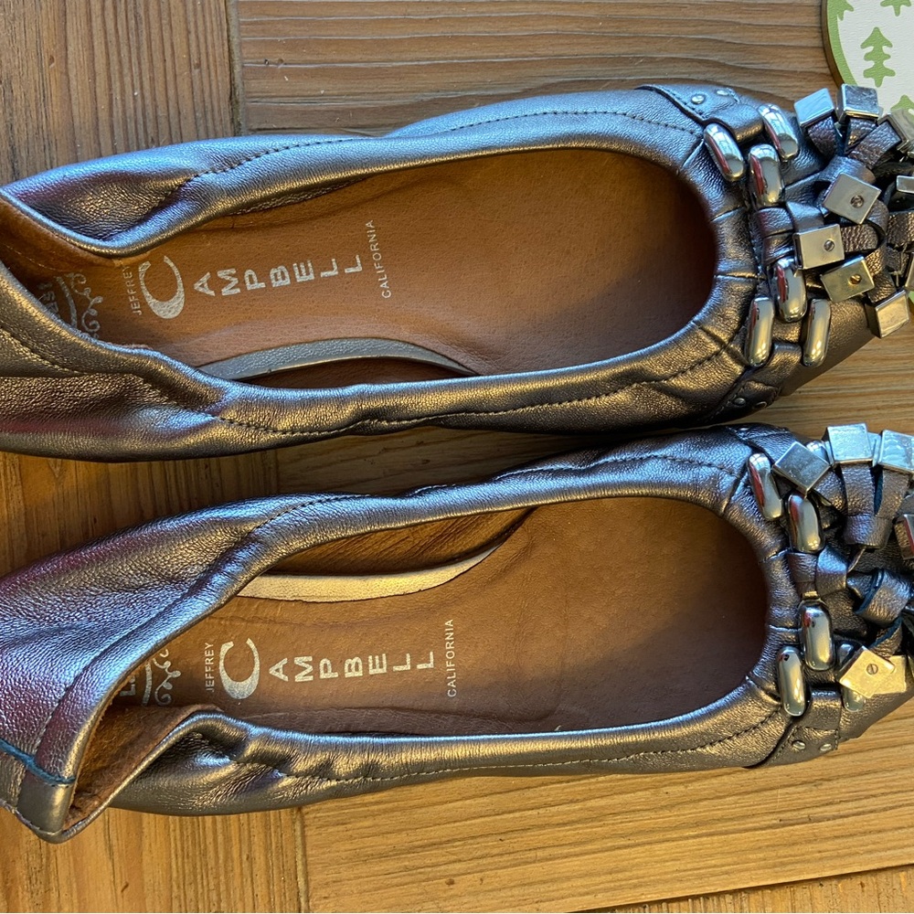 Metallic Pewter Ballet Flat with Embellished Toe